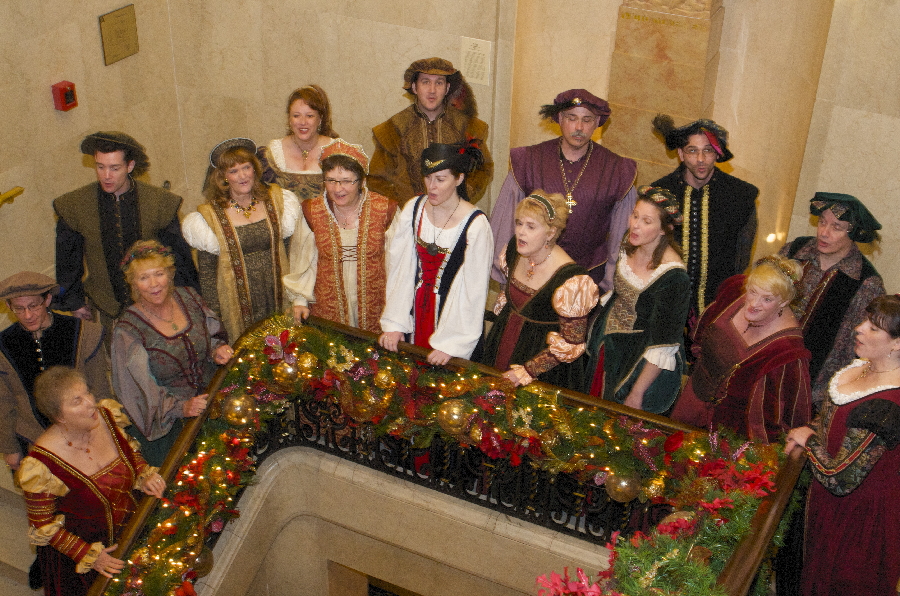 Twelfth Night Singers on stairs
