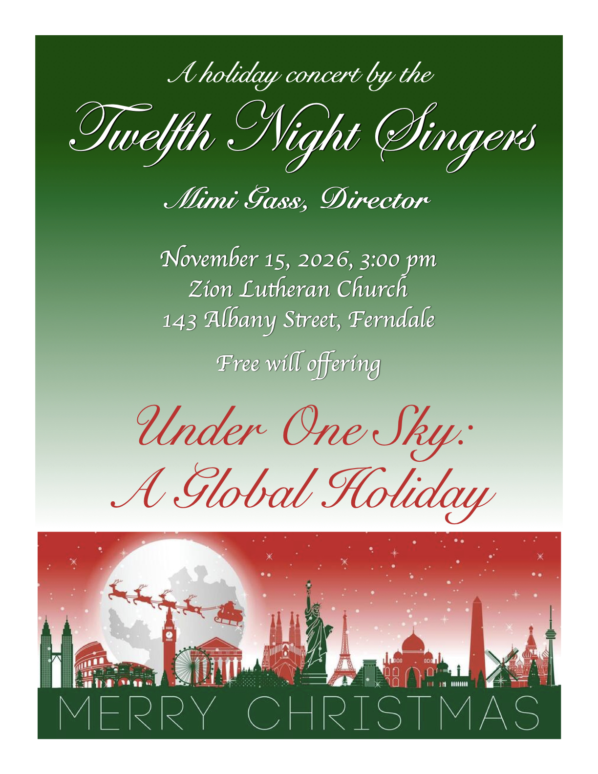 Concert flyer: Under One Sky: A Global Holiday, November 15, 2026